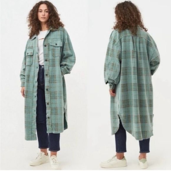We The Free Tops - We The Free Sage Green Plaid Long Shacket